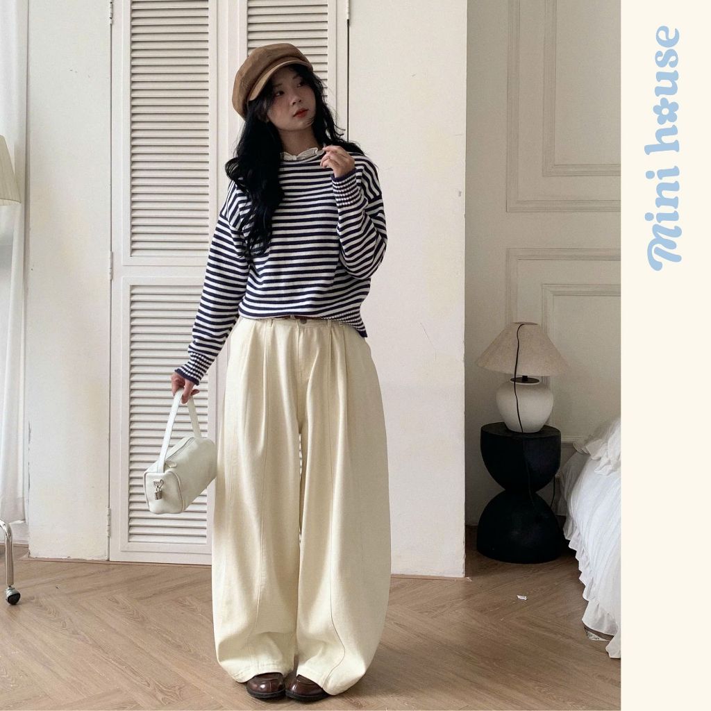 𝐌𝐢𝐧𝐢 𝐇𝐨𝐮𝐬𝐞 - Quần kaki ống rộng nữ form cong nhẹ phối xếp ly che khuyết điểm, tôn dáng Pants Woman Ongs MINI25 | BigBuy360 - bigbuy360.vn