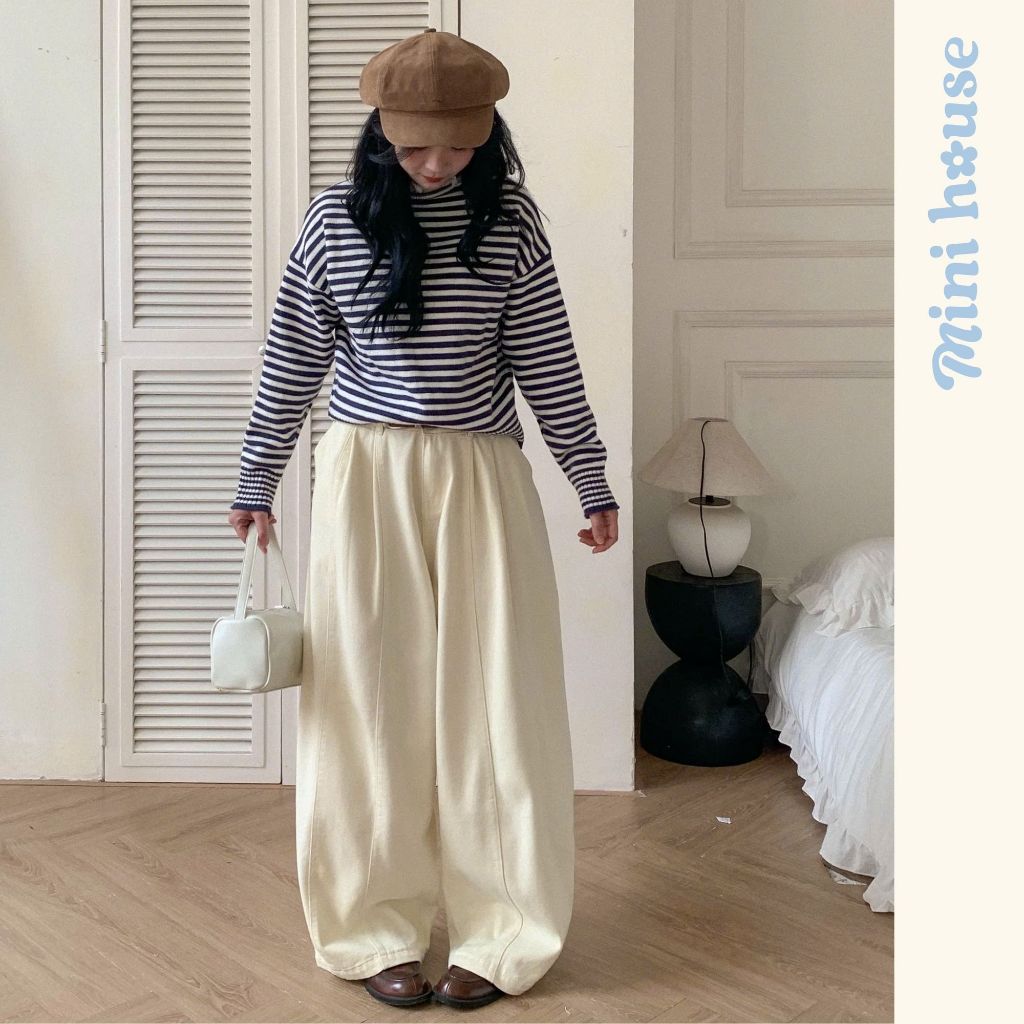 𝐌𝐢𝐧𝐢 𝐇𝐨𝐮𝐬𝐞 - Quần kaki ống rộng nữ form cong nhẹ phối xếp ly che khuyết điểm, tôn dáng Pants Woman Ongs MINI25 | BigBuy360 - bigbuy360.vn