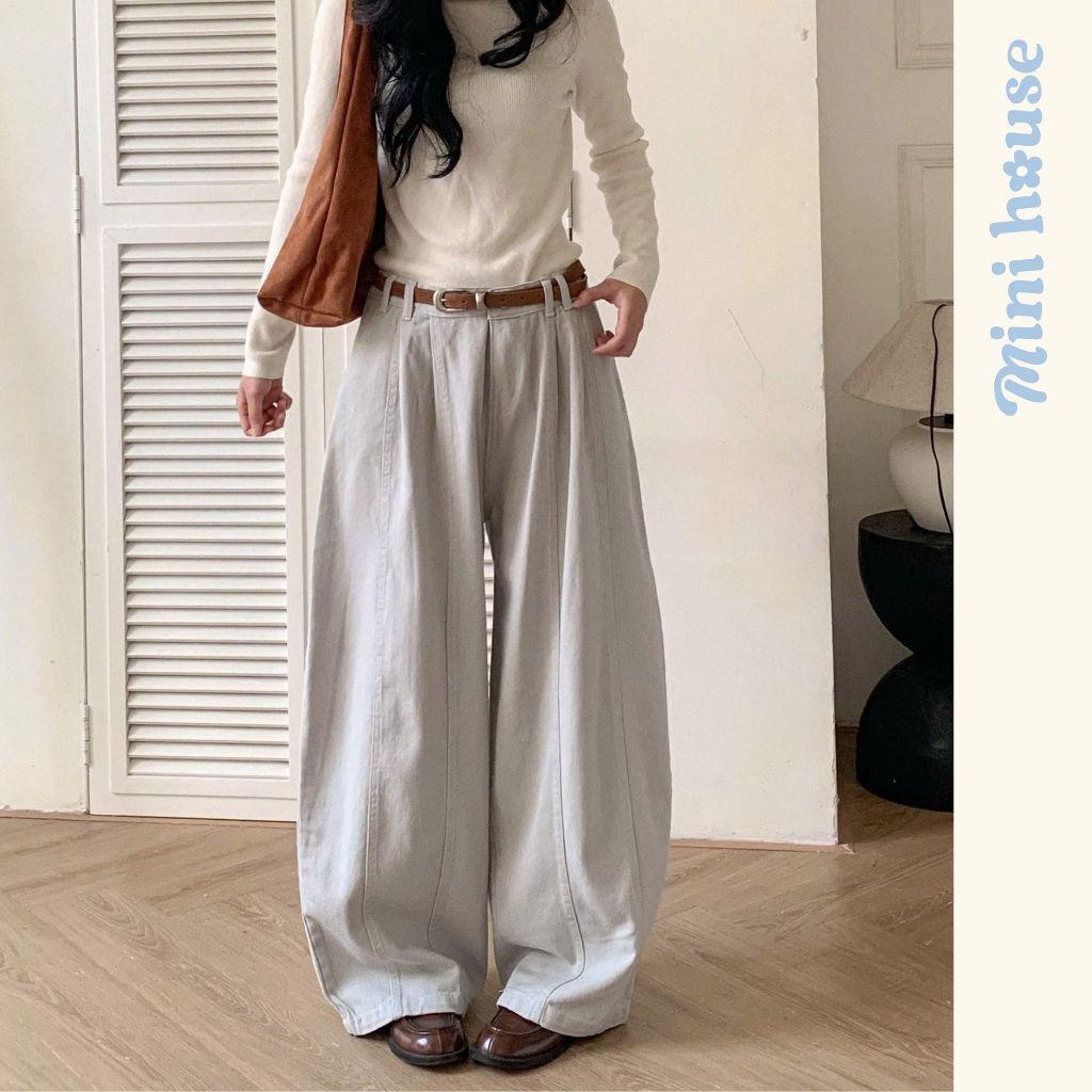 𝐌𝐢𝐧𝐢 𝐇𝐨𝐮𝐬𝐞 - Quần kaki ống rộng nữ form cong nhẹ phối xếp ly che khuyết điểm, tôn dáng Pants Woman Ongs MINI25 | BigBuy360 - bigbuy360.vn