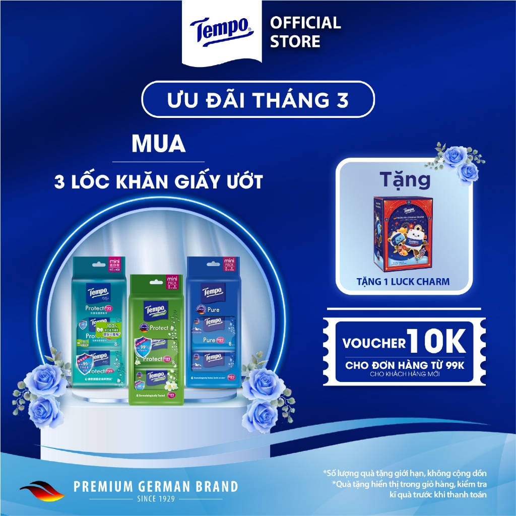 [COMBO 3 LỐC] Khăn Uớt Mini Tempo Protect Ngăn Ngừa Vi Khuẩn Cao Cấp An Toàn