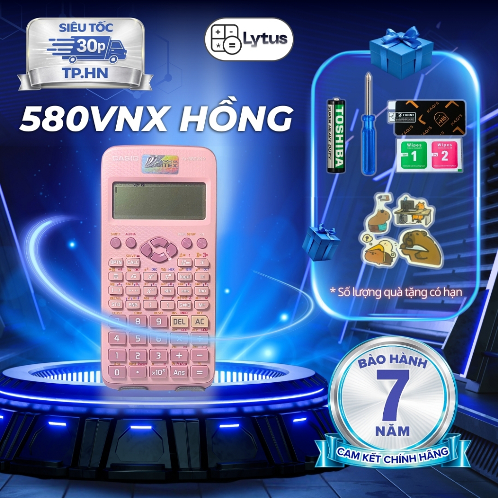 Máy tính casio 580 cũ Hồng (độ mới 70-99%) chính hãng bảo hành lên đến 7 năm