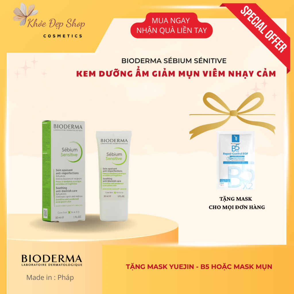 (Hàng Công Ty) BIODERMA Sébium Sensitive - KEM DƯỠNG ẨM GIẢM MỤN VIÊM NHẠY CẢM