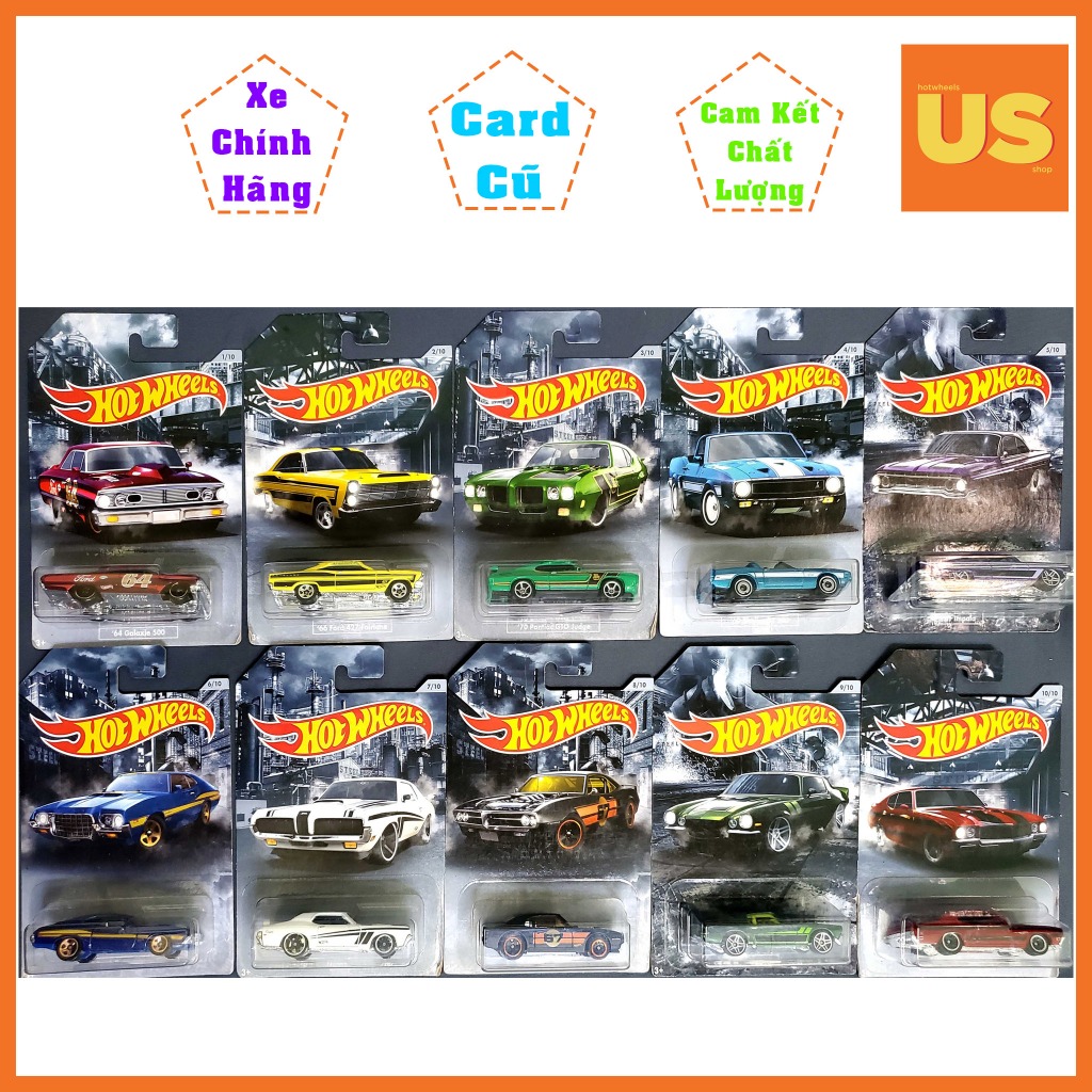 (Card Cũ) Xe Mô Hình Hot Wheels MUSCLE CAR AMERICAN STEEL Chính Hãng - Ford, Pontiac, Camaro, Chevy,