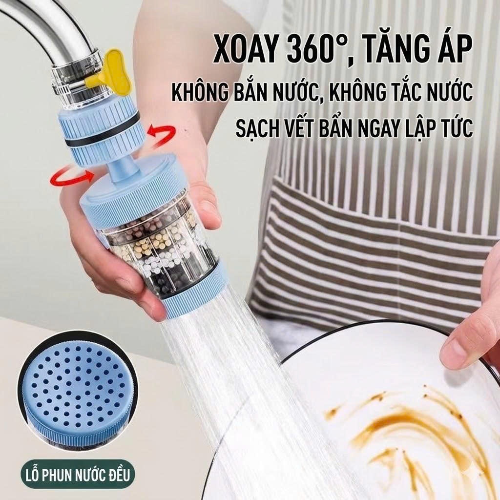 Đầu vòi lọc nước trực tiếp 6 lớp Carbon xoay 360° tiện dụng 3x12cm