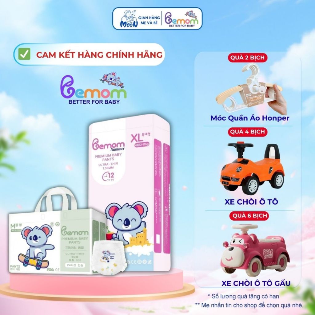 [TẶNG QUÀ] Combo 2 Tã Bỉm Bemom Summer/Plus Hàn Quốc Chính Hãng – Quần/Dán Đủ Size NB–4XL
