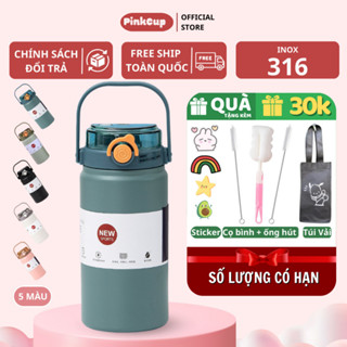 Bình Giữ Nhiệt Khắc Tên Inox 316 1000ml/1200ml, Bình Nước Khắc Tên Có Ống Hút, Ly Giữ Nhiệt Nóng Lạnh 24h Pinkcups