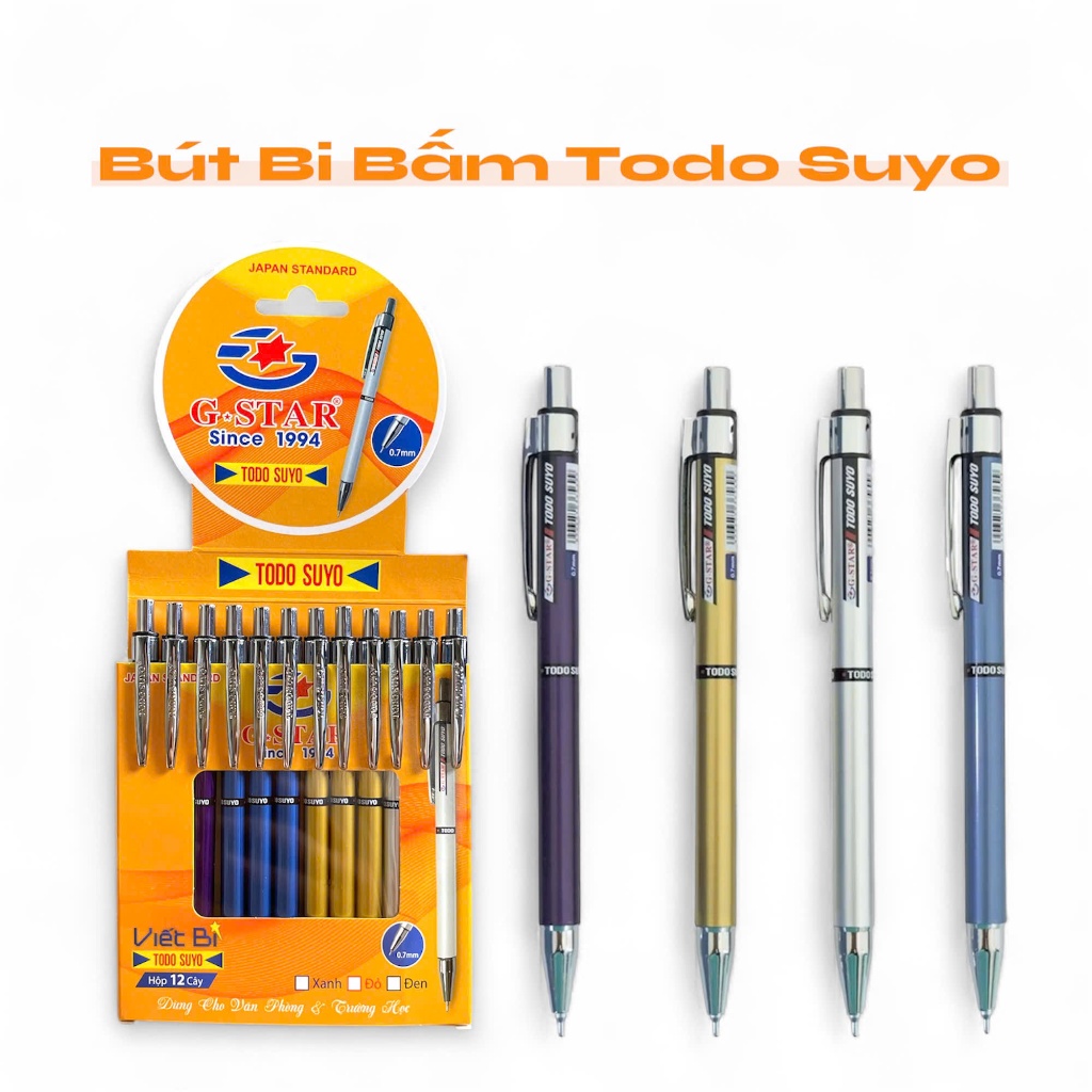 Hộp 12 Cây Bút Bi Bấm G-Star Todo Suyo Ngòi Bi 0.7mm Thụy Sĩ, Mực Xanh Của Đức,Mực Đều, Viết Êm