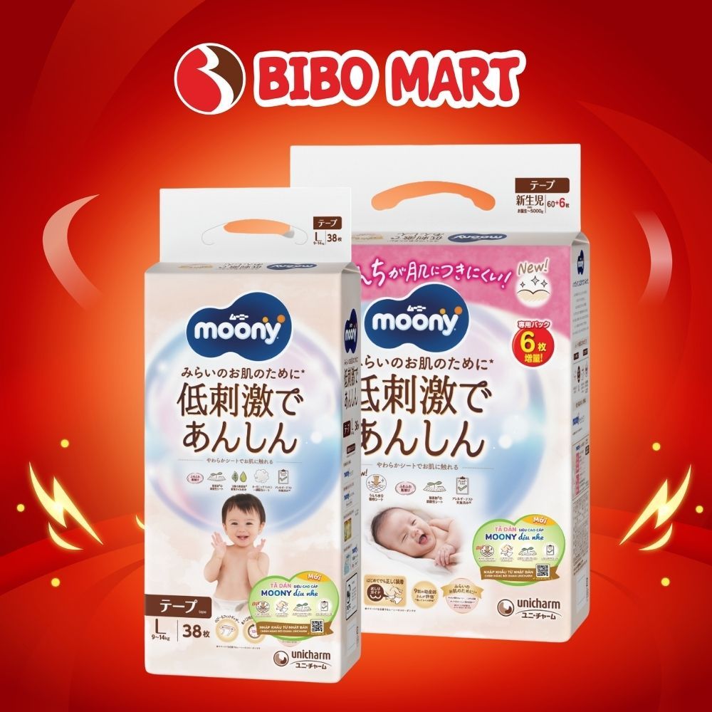 Tã Dán Bỉm Quần Moony Trắng Dịu Nhẹ Natural Cho Da Nhạy Cảm NB62 S58 M46 L38 XL32 - Bibo Mart