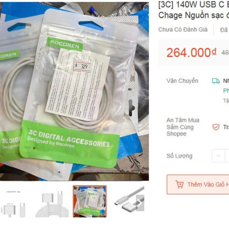 Cáp sạc từ tính CHÍNH HÃNG Rocoren 140W Type C sang Ma gSafe 3 ( 2m ) ( mới 100% thanh lý )