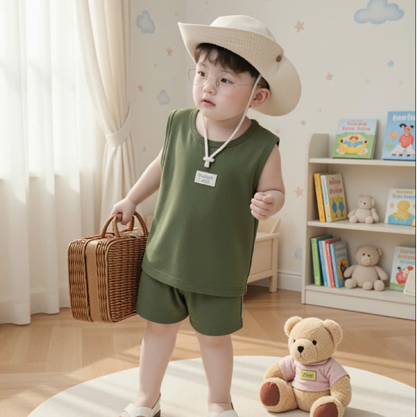 Bộ Ba Lỗ Cotton Mềm Mát Cho Bé Trai Bé Gái 6–30kg Thấm Hút Mồ Hôi Đồ Bộ Mùa Hè Mặc Nhà #38