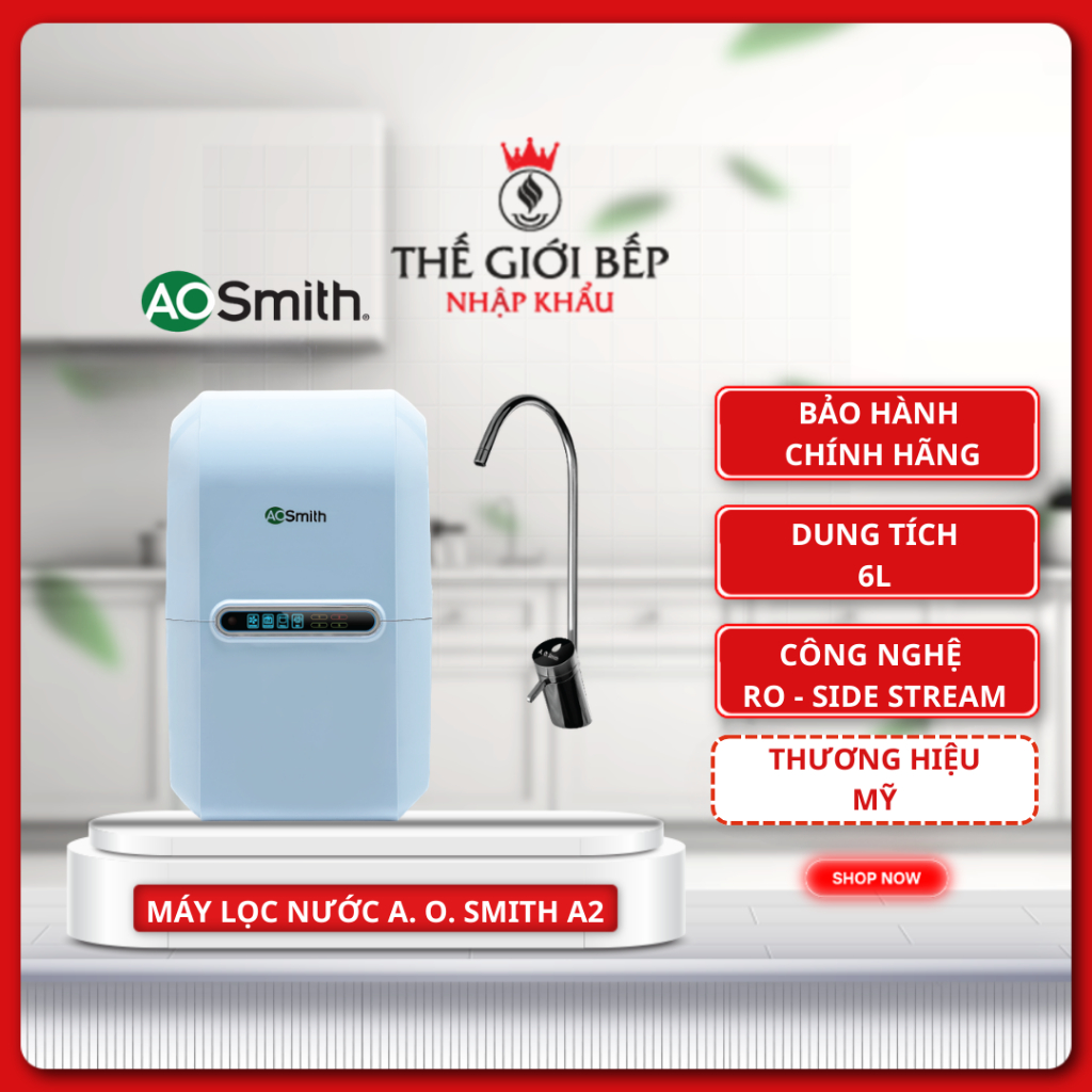 Máy Lọc Nước RO A. O. Smith (aosmith) A2 – Công Nghệ RO Side Stream Mỹ, 5 Lõi Lọc, Công Suất 11.8L/h