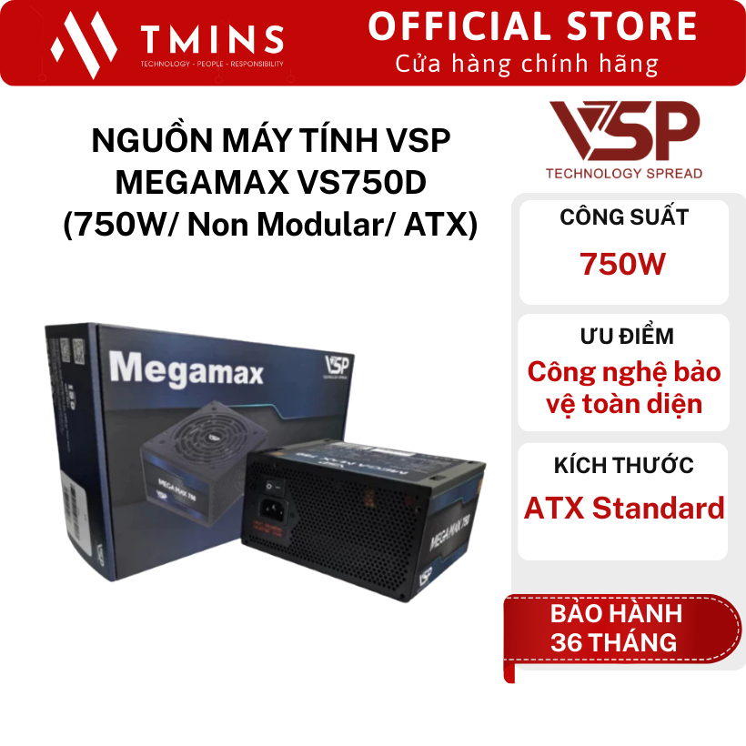 Nguồn Máy Tính VSP MEGAMAX VS750D (750W/ Non Modular/ ATX) - Hàng chính hãng