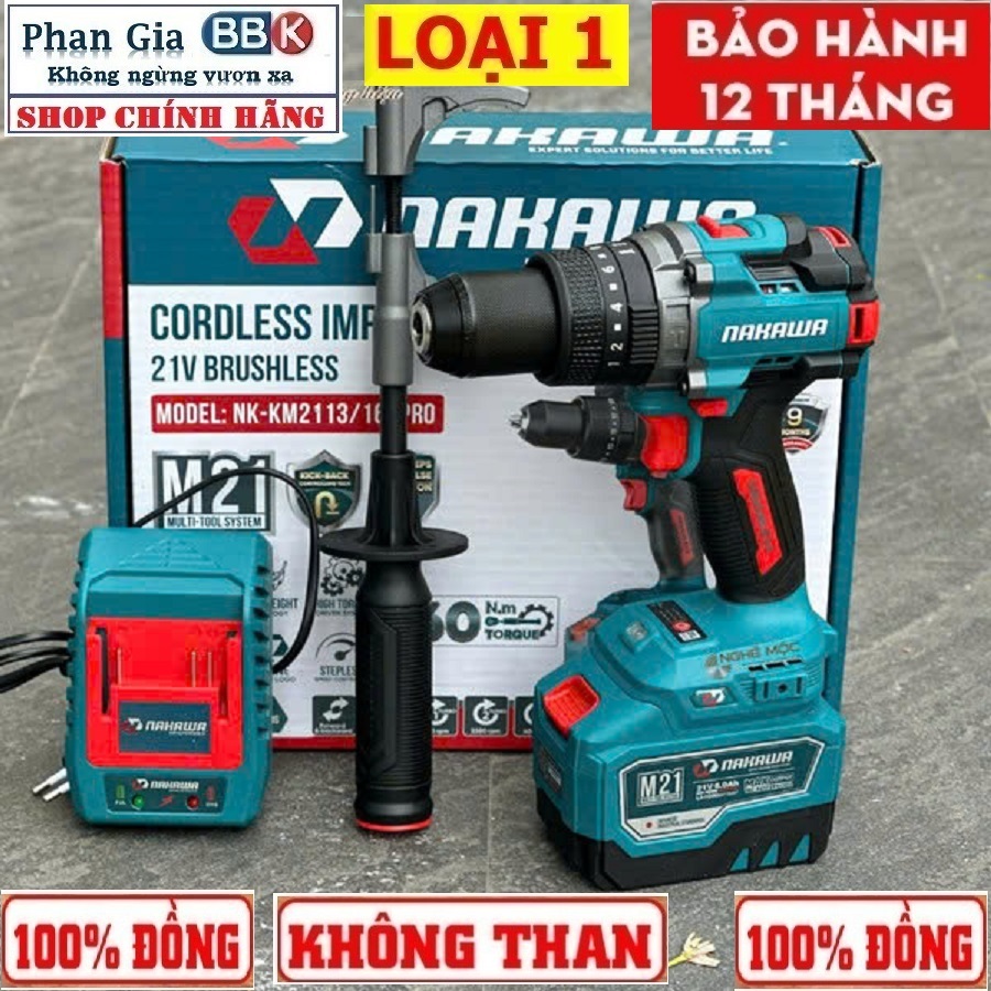 [100% Dây Đồng] Máy Khoan Pin Nakawa NK-KM2113/160PRO – Khoan Gỗ, Sắt, Bắt Vít Cực Khỏe BẢO HÀNH 1 N