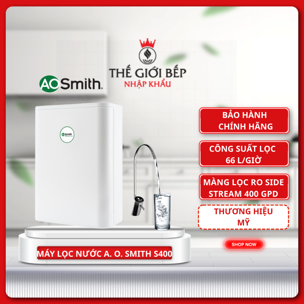 Máy Lọc Nước RO A. O. Smith (aosmith) S400 – Công Nghệ RO Side Stream, 5 Cấp Lọc, Công Suất 66L/giờ