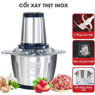 (New) Máy Xay Thịt Đa Năng Cối INOX 304 2L Công Suất 200W, 4 Lưỡi Dao Xay Thịt Cá, Rau Củ, Xay Sinh Tố