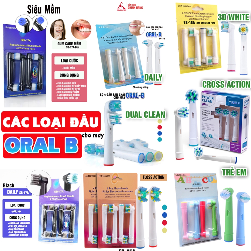 Cho Oral B Braun Bộ 4 đầu bàn chải đánh răng điện máy Full Model Giá treo, Hộp đựng Minh House