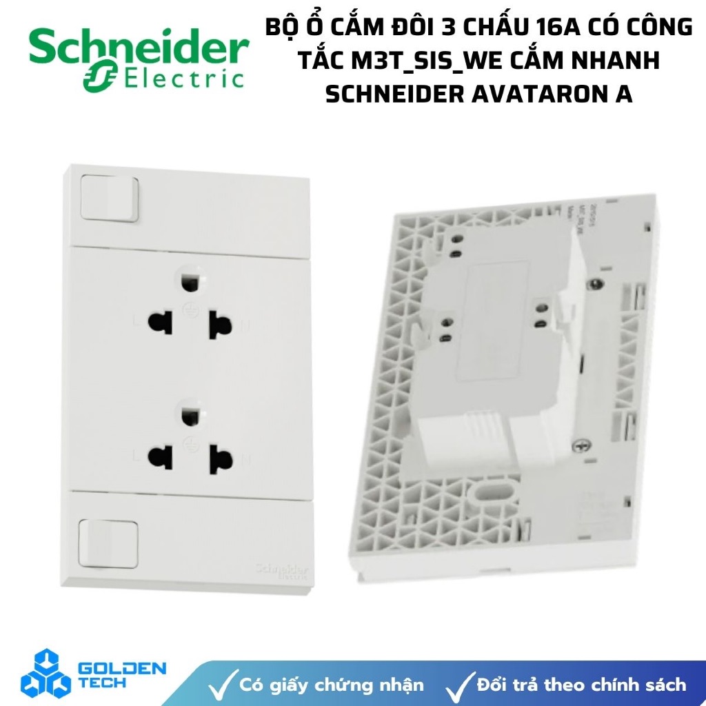 [Schneider] Ổ cắm đôi 3 chấu 16A có công tắc mỗi ổ cắm M3T_SIS_WE