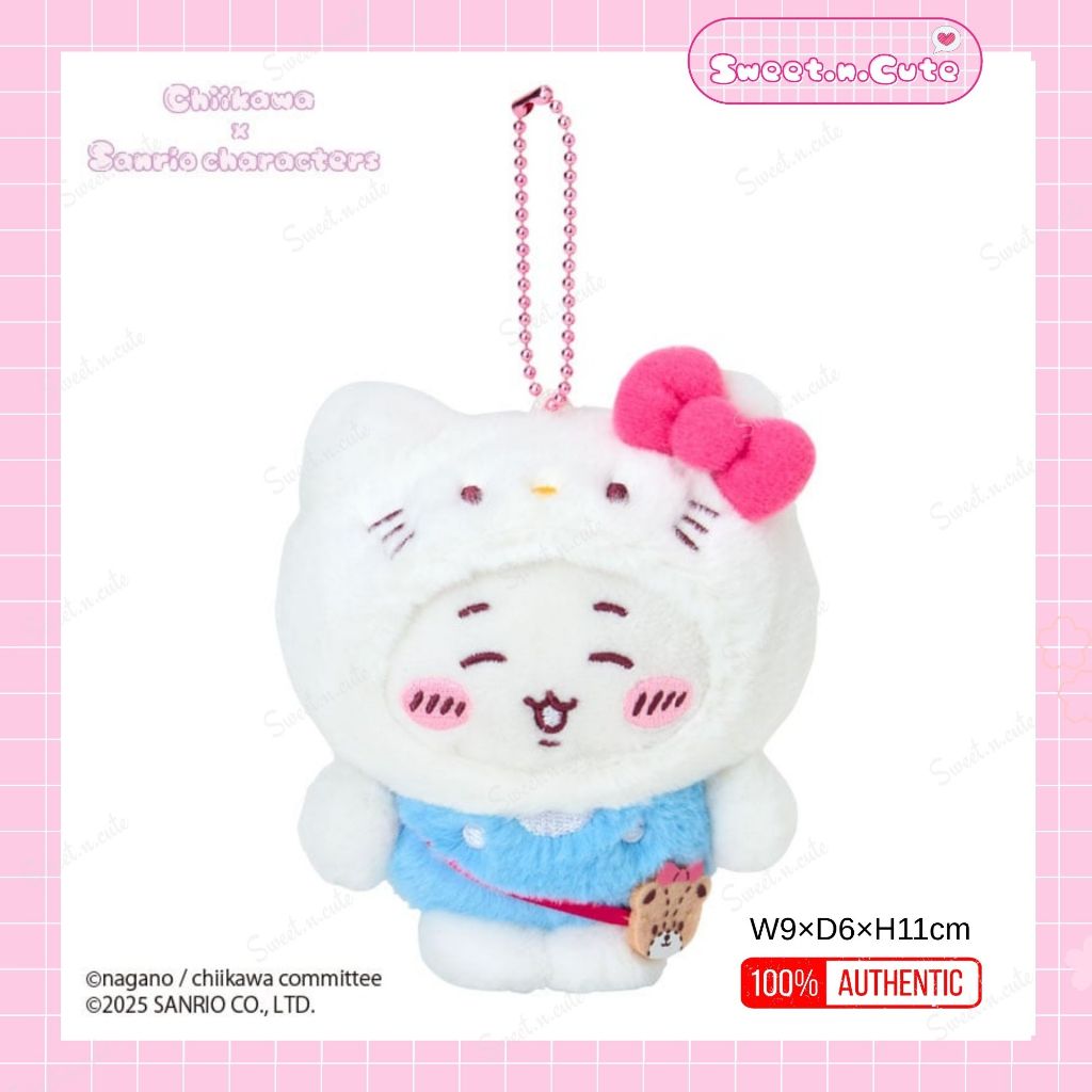 [Chính hãng Nhật - Full Tag] Móc khóa thú bông Chiikawa x Sanrio Nhật Bản - Chiikawa Hello Kitty