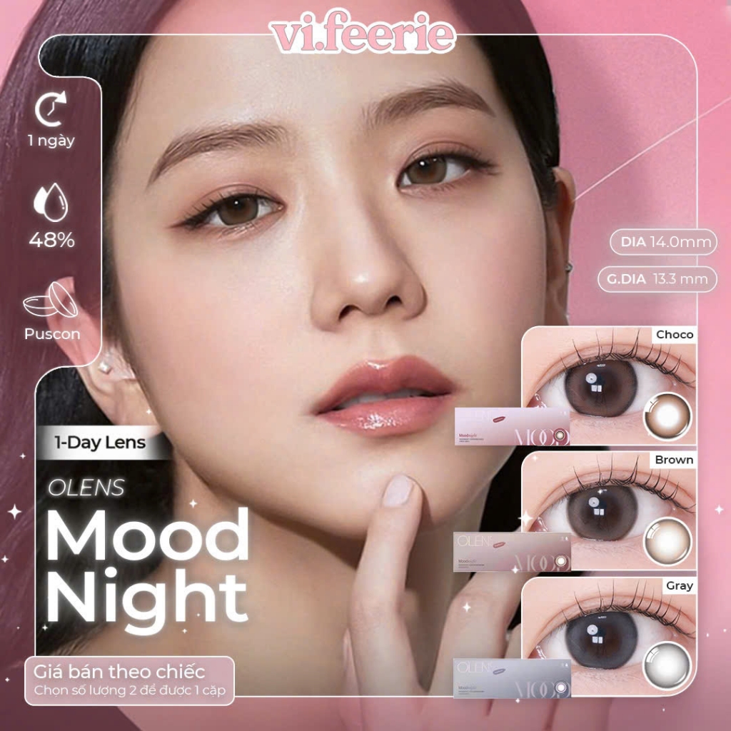 (OLENS) Kính áp tròng (lens) tự nhiên trong trẻo 1 ngày MOODNIGHT MOOD BROWN/GRAY chính hãng - VF Le