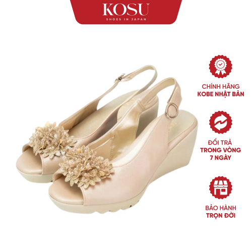 Sandal đế xuồng KOSU cao 8cm, sandal hoạ tiết hoa cúc Nhật Bản bảo vệ sức khoẻ 24012
