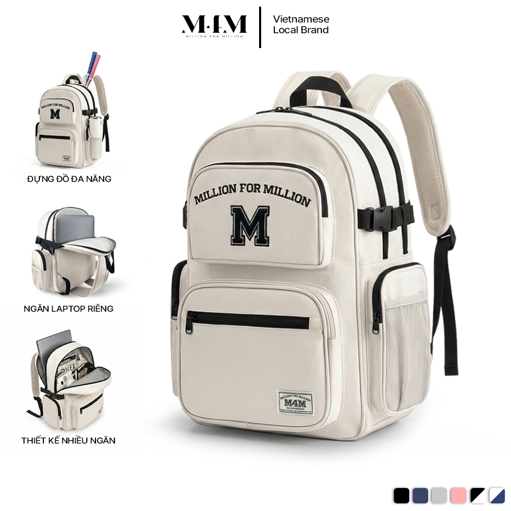 Balo đi học nhiều ngăn M4M BOLD Backpack BM004 Cặp nữ nam chống nước đựng laptop 15.6 inch