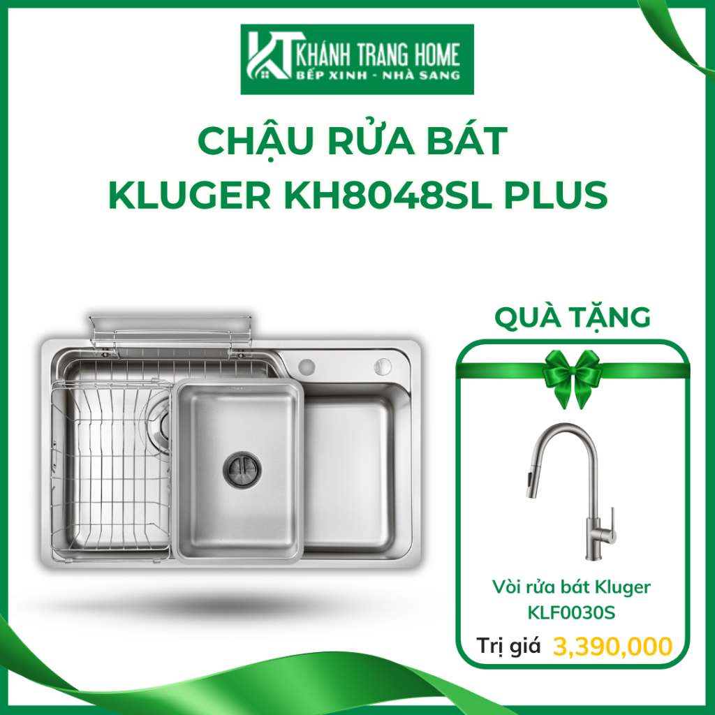 [TẶNG VÒI CAO CẤP] Chậu rửa bát Kluger KH8048SL Plus chất liệu inox POSCO cao cấp, chống xước tốt - 