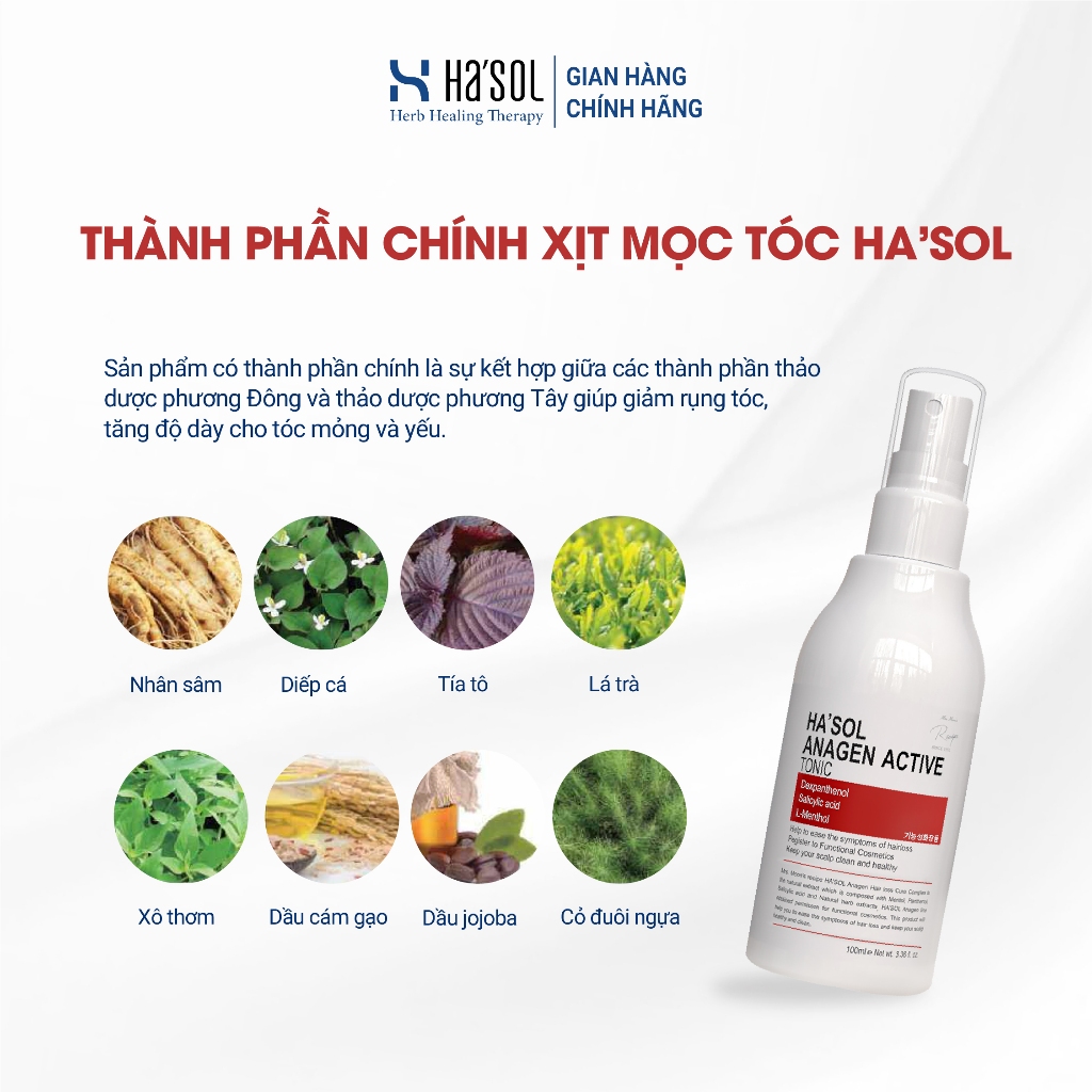 Xịt Tonic Hasol - Dưỡng Nang Tóc, Hỗ Trợ Mọc Tóc, Ngăn Rụng Dành Cho Tóc Rụng Mỏng Yếu Ha'sol Anagen Active Tonic 100ml | BigBuy360 - bigbuy360.vn