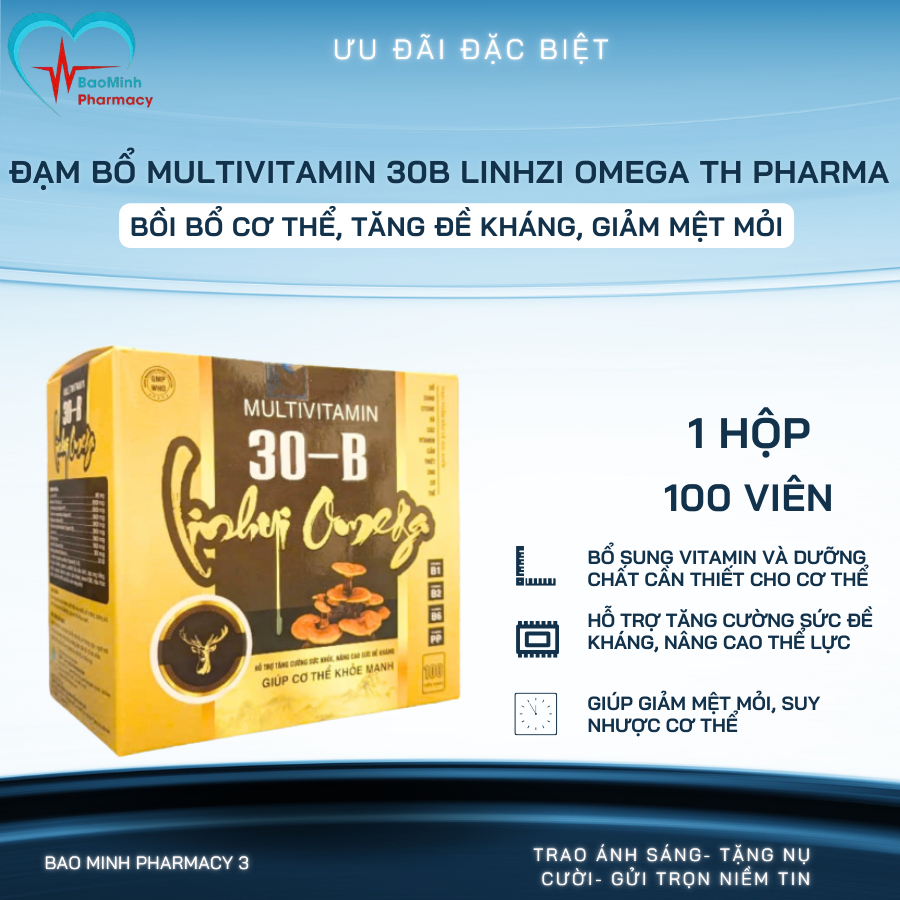 Đạm Bổ Multivitamin 30B Linhzi Omega TH Pharma (Hộp 100 Viên) – Bồi Bổ Cơ Thể, Tăng Đề Kháng, Giảm M