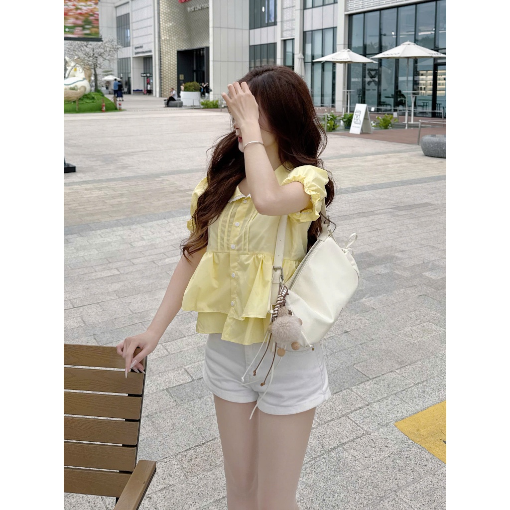 Áo kiểu nữ babydoll cổ bèo tay phồng dễ thương, áo sơ mi nữ form rộng tiểu thư (kèm quà tặng) AOT113 | BigBuy360 - bigbuy360.vn