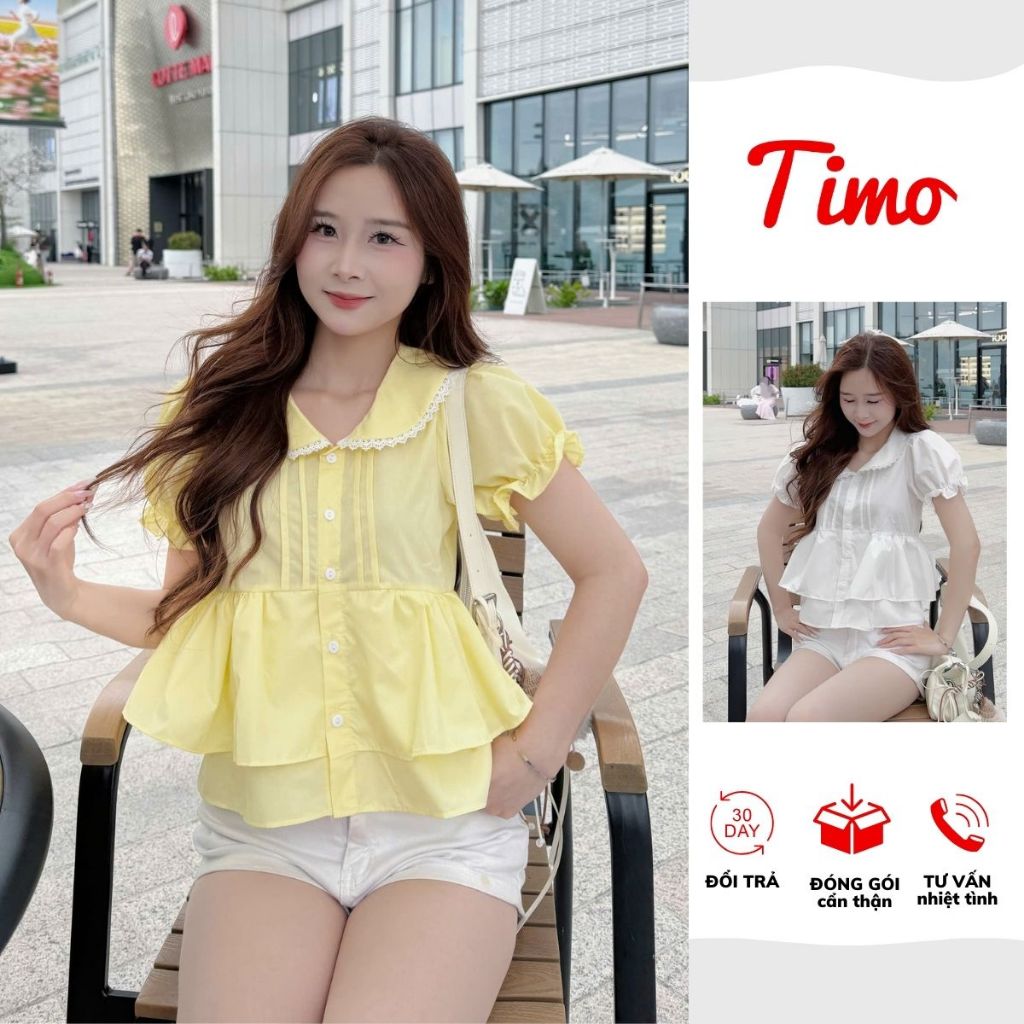 Áo kiểu nữ babydoll cổ bèo tay phồng dễ thương, áo sơ mi nữ form rộng tiểu thư (kèm quà tặng) AOT113 | BigBuy360 - bigbuy360.vn