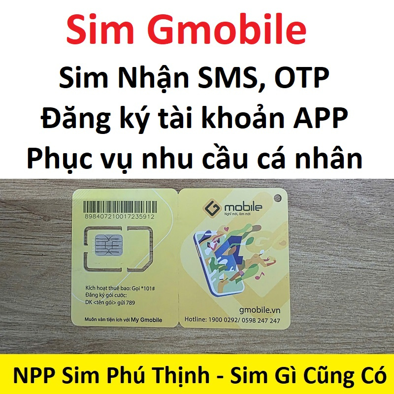 Sim 0đ Gmobile Nhận sms, cuộc gọi, nhận otp đăng ký các ứng dụng app, Phục vụ nhu cầu cá nhân