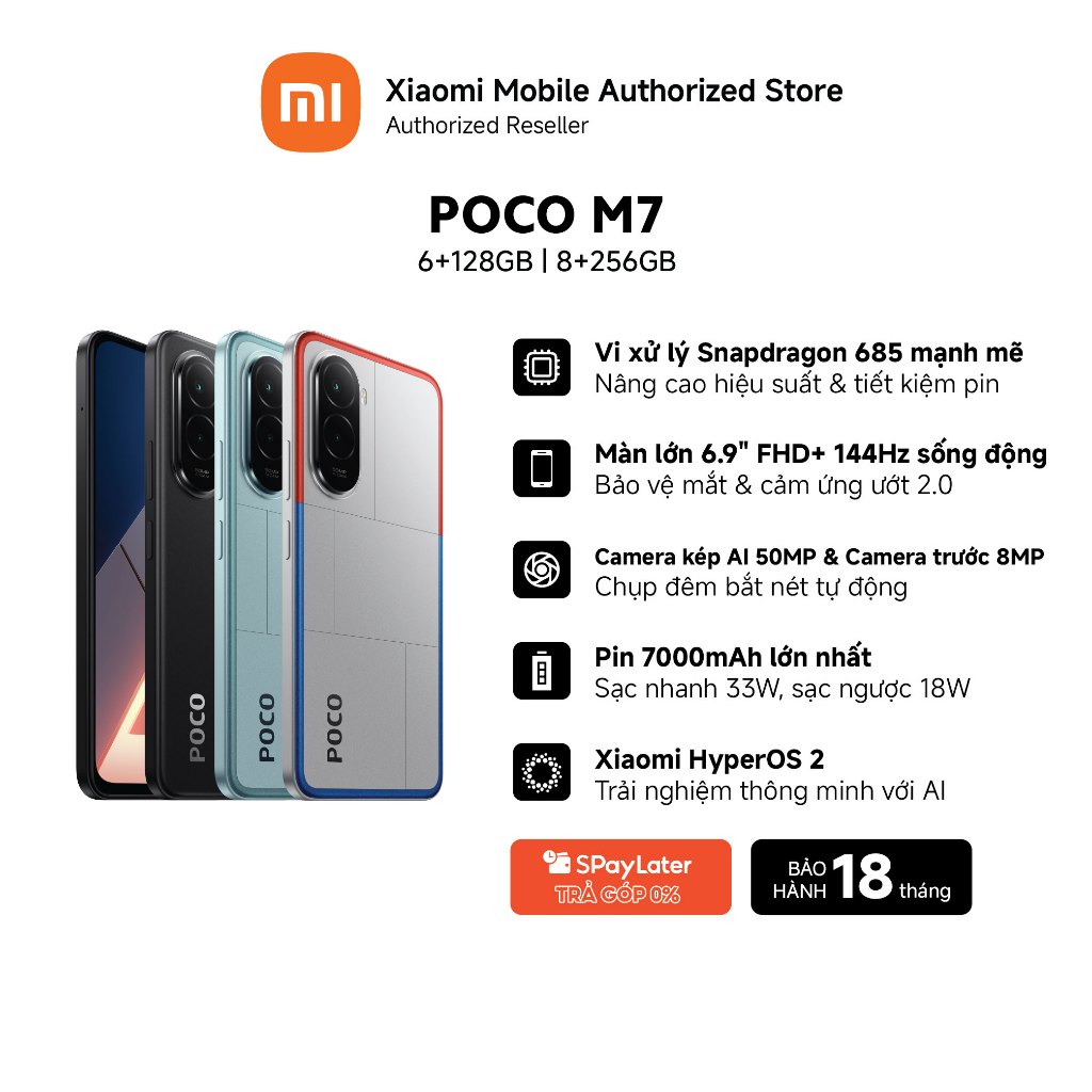 Điện thoại POCO M7 (6+128GB l 8+256GB) | Màn 6.9" FHD+ | Snapdragon 685 | Pin khủng 7000mAh | Camera 50MP | BigBuy360 - bigbuy360.vn