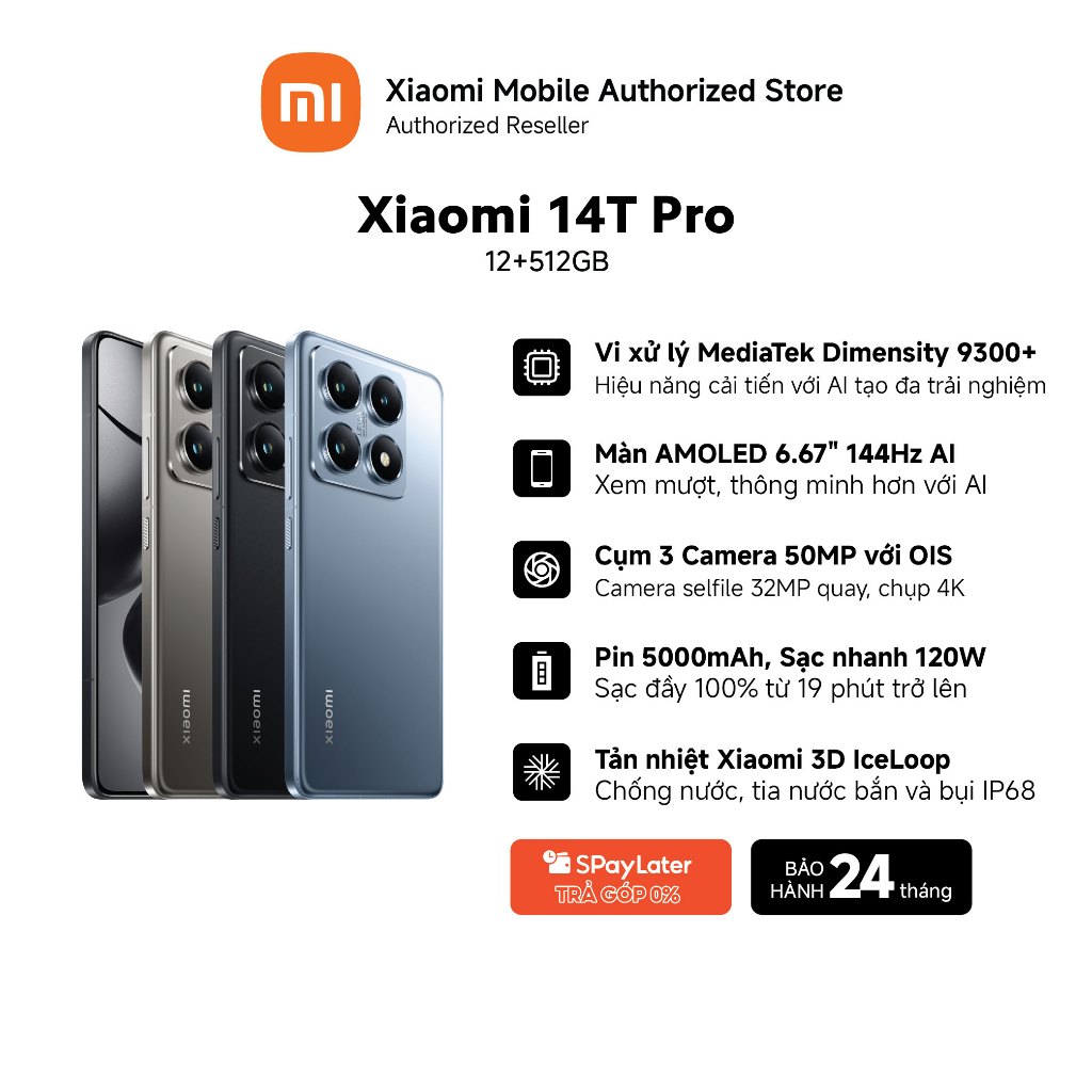 Điện thoại Xiaomi 14T Pro (12+512GB) | Màn 6.67" 144Hz | Camera Light Fusion 900 | MD 9300+ | Pin 50