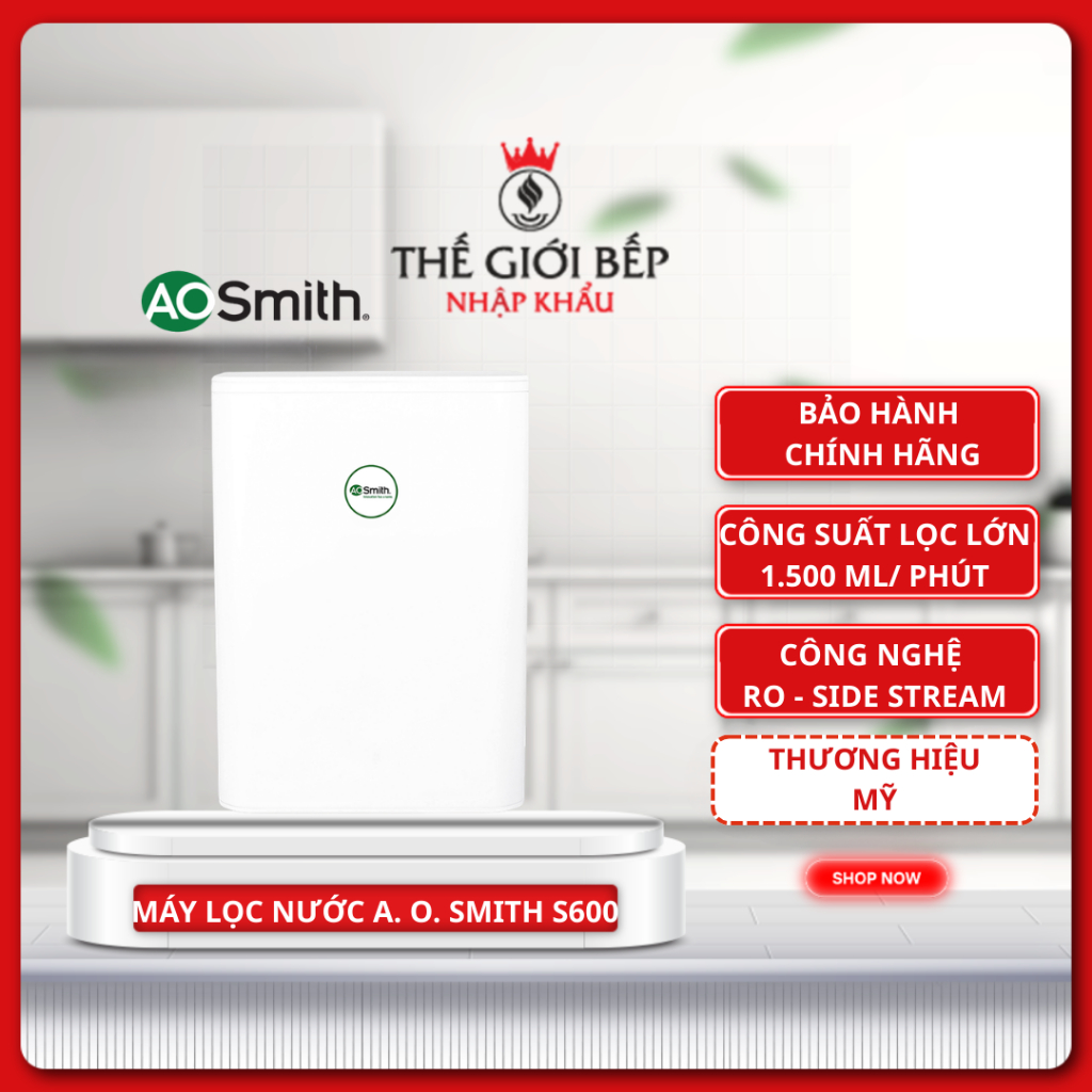 Máy Lọc Nước RO Side Stream A. O. Smith (aosmith) S600 –  5 Lõi, Công Suất Lọc 1.5L/Phút