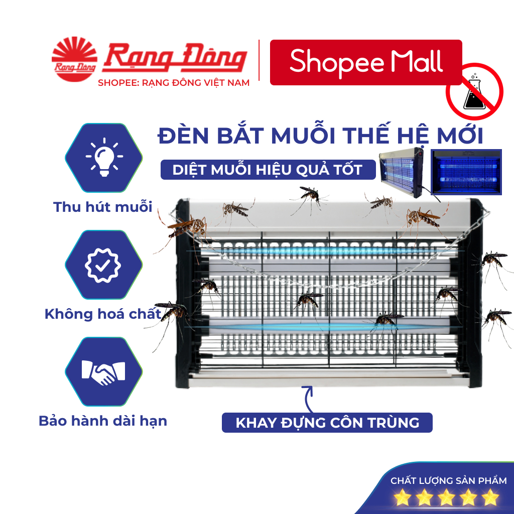 Đèn bắt muỗi Rạng Đông, máy thu hút côn trùng thông minh treo tường UV MODEL DBM02