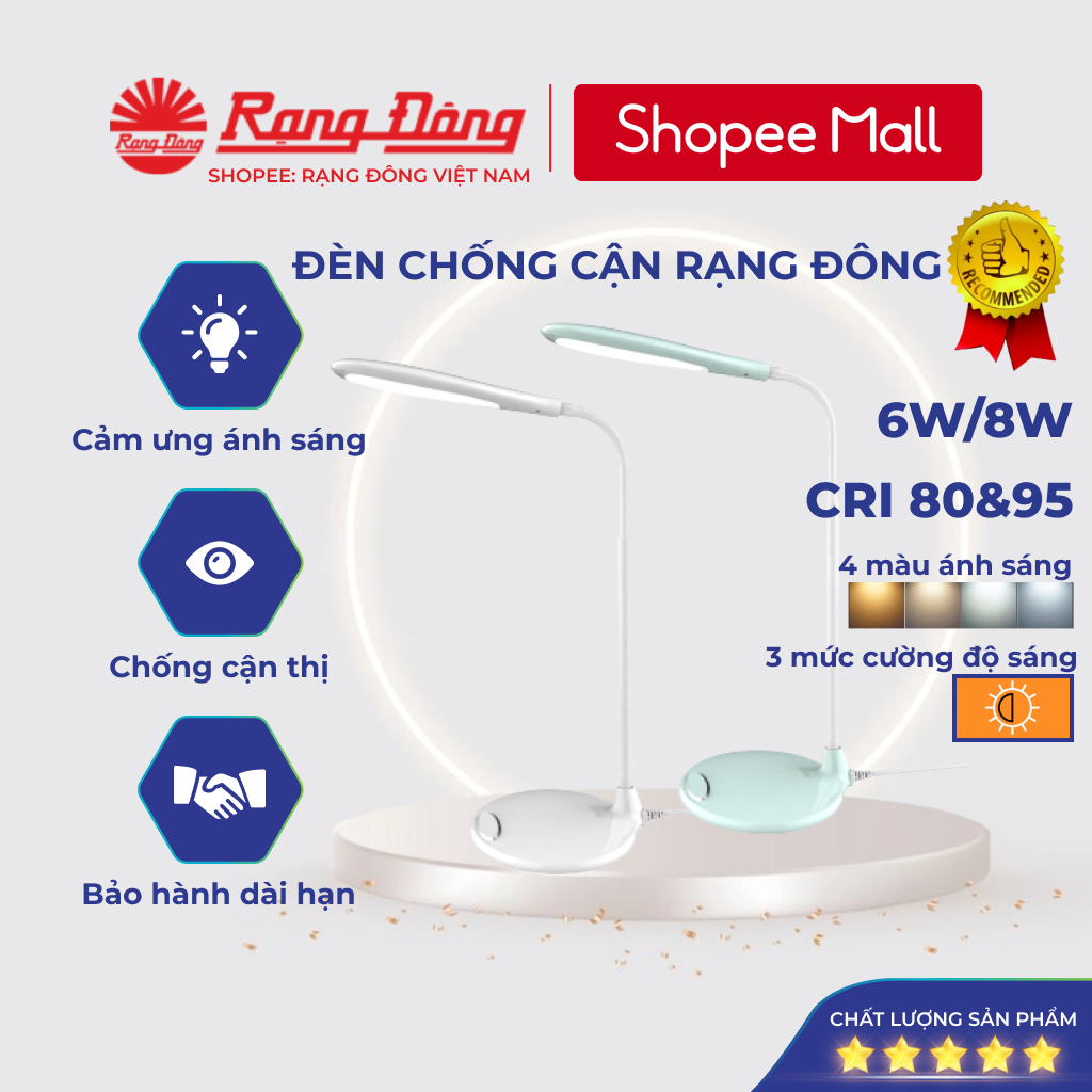 Đèn Họ Rạng Đông Led Chống Cận 6W 8W Cảm Ứng 3 Mức Sáng Bảo Vệ Mắt Thị Lực  MODEL RD-RL-21