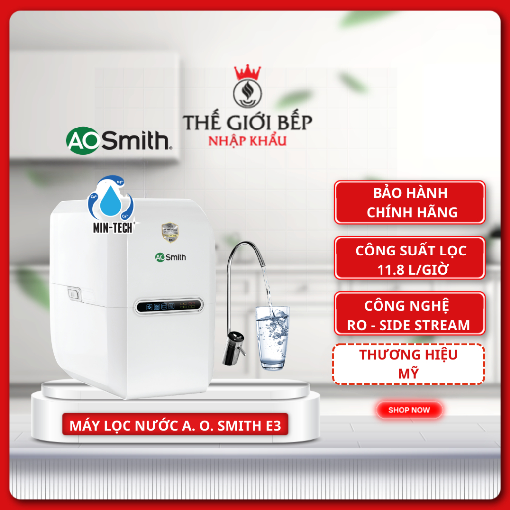 Máy Lọc Nước RO A. O. Smith (aosmith) E3 – Công Nghệ RO Side Stream, Bổ Sung Khoáng Min-Tech