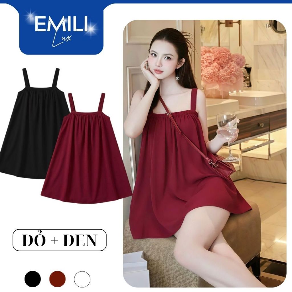 Đầm chữ A hai đây dáng xoè Emili đầm ngắn hở lưng phong cách Hàn Quốc [V416]