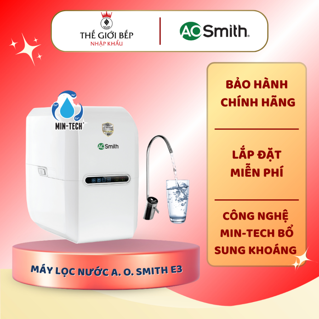Máy Lọc Nước RO A.O. Smith (aosmith) E3 – Công Nghệ Ro Side Stream, Bổ Sung Khoáng Min-Tech