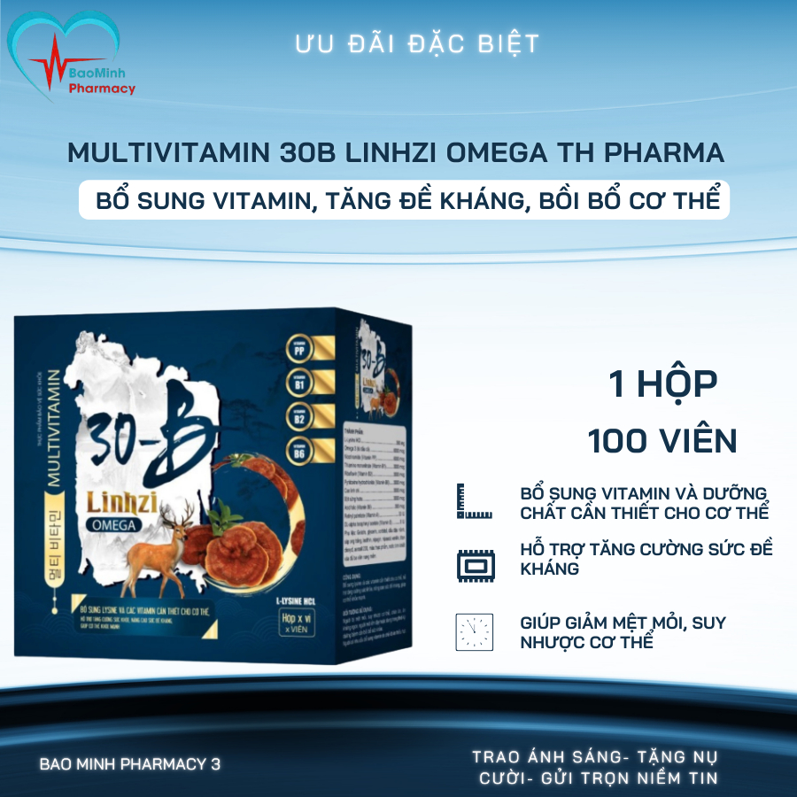 Multivitamin 30B Linhzi Omega TH Pharma (Hộp 100 Viên) – Bổ Sung Vitamin, Tăng Đề Kháng, Bồi Bổ Cơ T