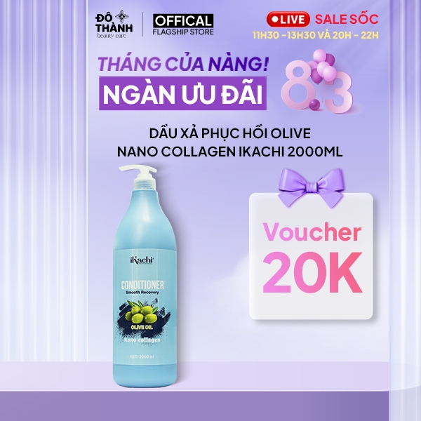 Dầu xả phục hồi Olive Nano Collagen IKACHI 2000ml, chống gãy rụng phục hồi tóc hư tổn