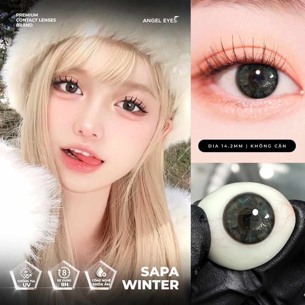 [Kèm Quà] Lens Xám Đen Giãn Tròng SAPA WINTER | Kính Áp Tròng Khói Vân Đá Khuất Tròng Nhẹ Giãn Tròng