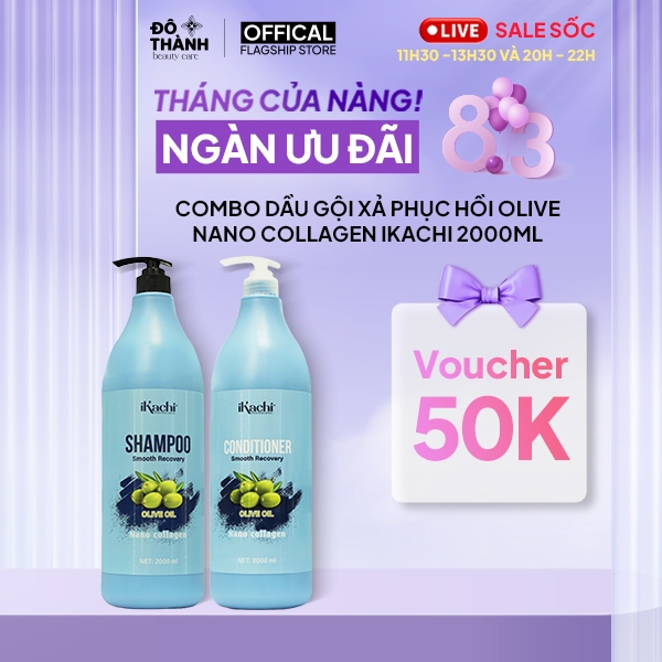 Combo gội xả phục hồi Olive Nano Collagen IKACHI cặp dầu gội xả tăng cường độ chắc khỏe tóc 2000ml