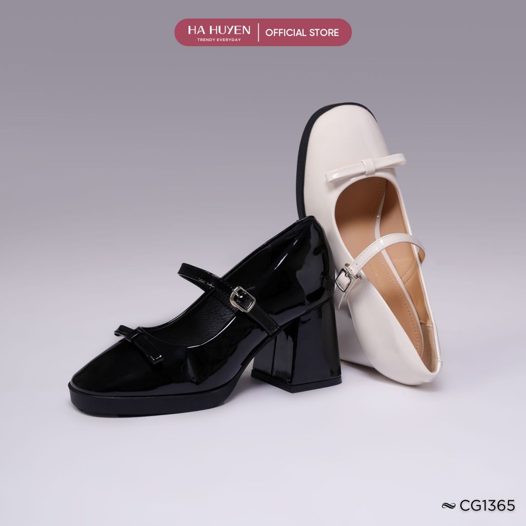 Giày cao gót nữ, giày mary jane HÀ HUYỀN phong cách lolita da bóng gót vuông 7cm - CG1365
