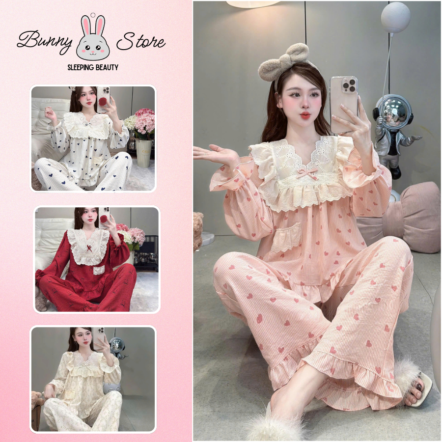 BUNNY Đồ Ngủ Nữ Pijama Mặc Nhà Chất Liệu Đũi Mây Siêu Mềm Mịn Kiểu Dáng Thoải Mái Cao Cấp Cho Nữ DU2