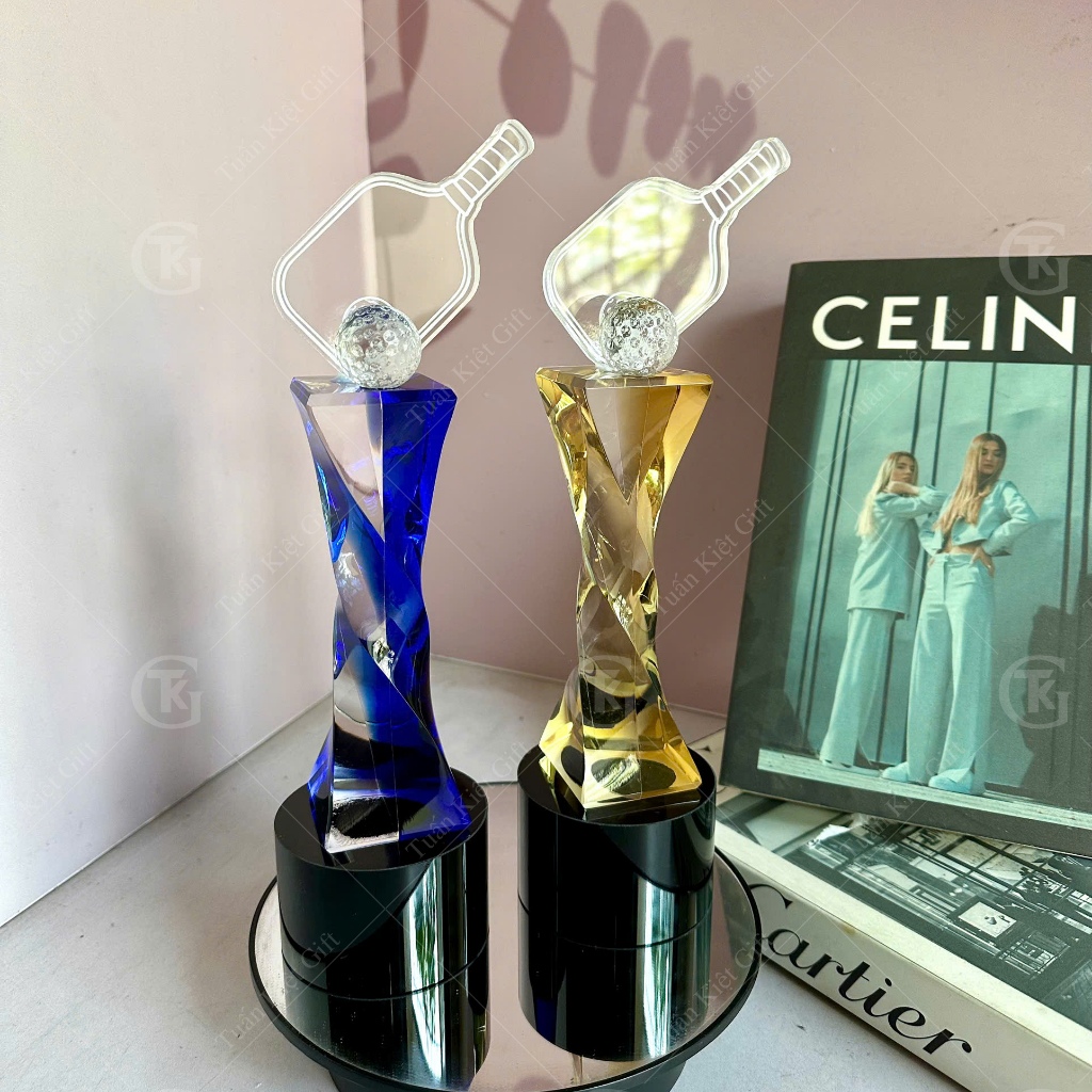 Cúp pha lê Pickleball cao cấp,cúp mạ vàng môn Pickleball in ấn theo yêu cầu