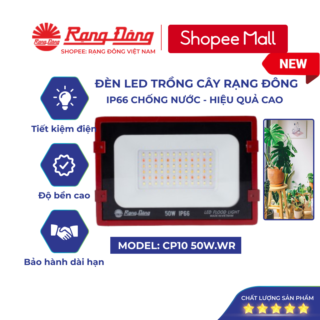 Đèn LED Trồng Cây Rạng Đông 50W Chống Nước IP66 Chuyên Dụng Trồng Rau, Cây Cảnh,Thủy Canh Model CP10