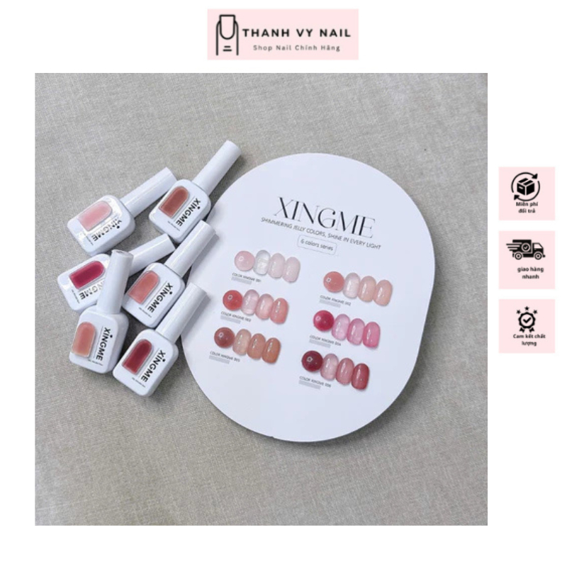 Sơn thạch trong XINGME combo 6 màu Tặng kèm bảng, thạch M07 sơn móng tay