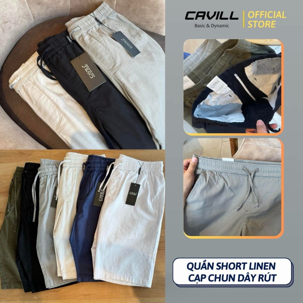 Quần Short Linen Nam CAVILL Co Giãn, Nhẹ Thoáng. Quần Cạp Chun, Dây rút tiện lợi.