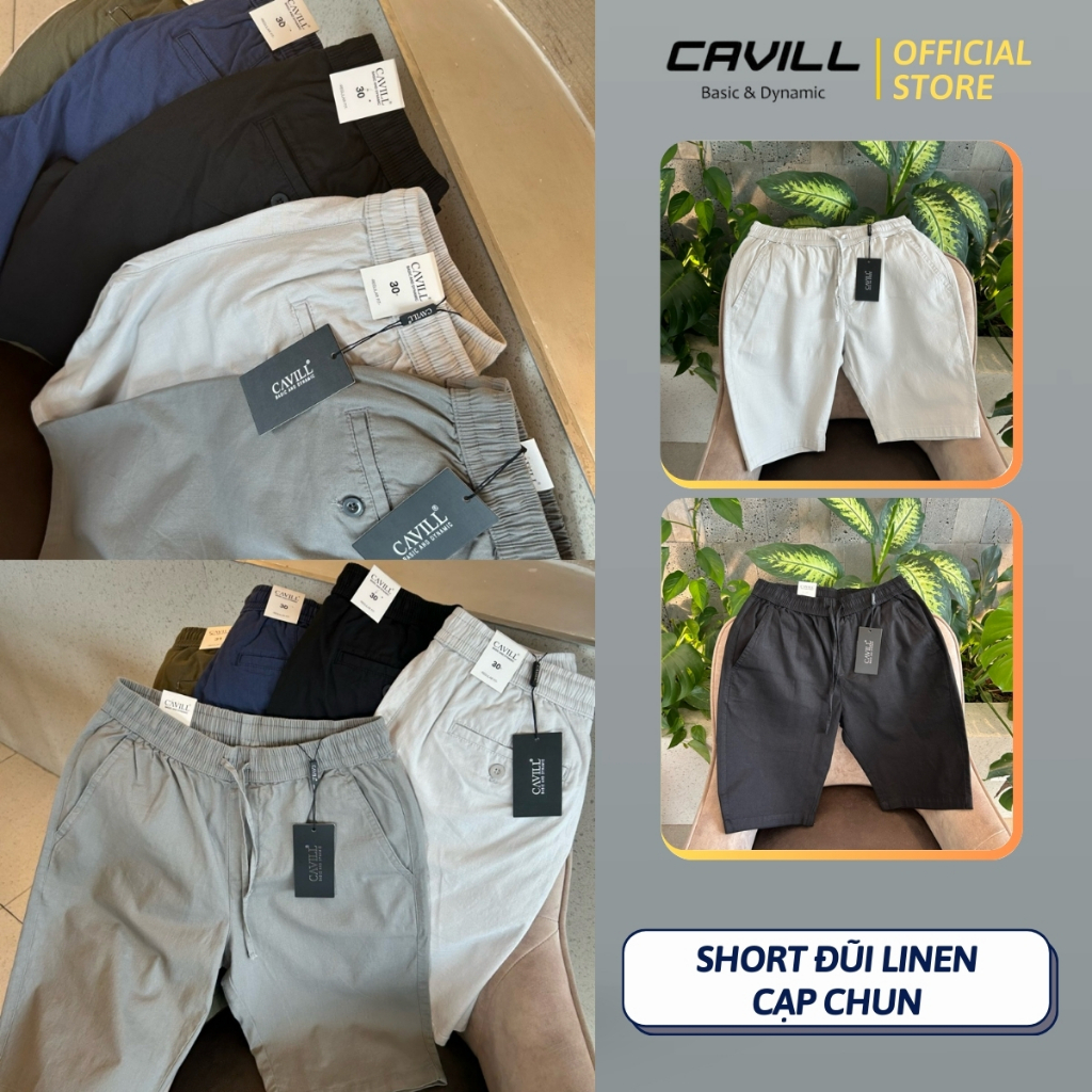 Quần Short Đũi Linen nam CAVILL Co Giãn, nhẹ thoáng mát. Cạp chun, dây rút tiện lợi cao cấp.